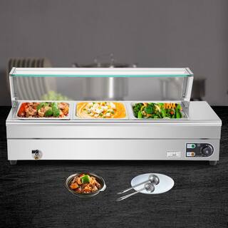 VEVOR 3 Pan x 12 GN Stainelss Steel Commercial Food Steam Table 6 in. Deep 1500-Watt Electric Countertop Food Warmer 33 Qt. BLZBWTC3PB2300001V1