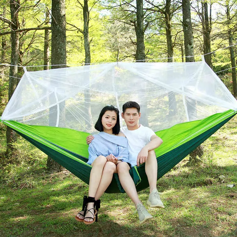 Sale Comfortable Easy Hanging 210T Parachute Hiking Foldable Swing Camping Outdoor Nylon Hammock With Mosquito Net