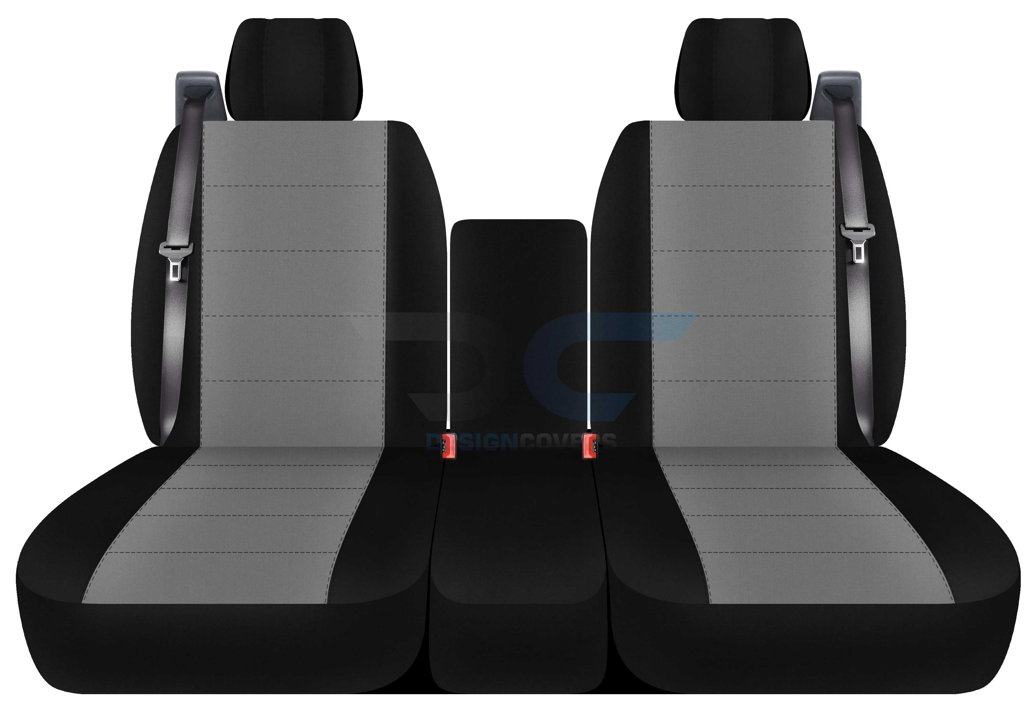 T141-Designcovers Compatible with 2004-2008 Ford F-150 Two-Tone Truck Seat Covers (Front 40/20/40 Split Bench)w/Integrated Seat Belt and w Solid Console:Black and Silver Velour