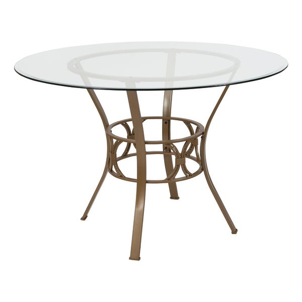 45'' Round Glass Dining Table with Crescent Style Metal Frame