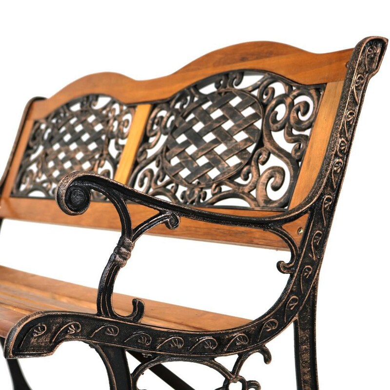 Ultimate Patio 49-Inch Ivy Crossweave Cast Iron and Wood Patio Bench