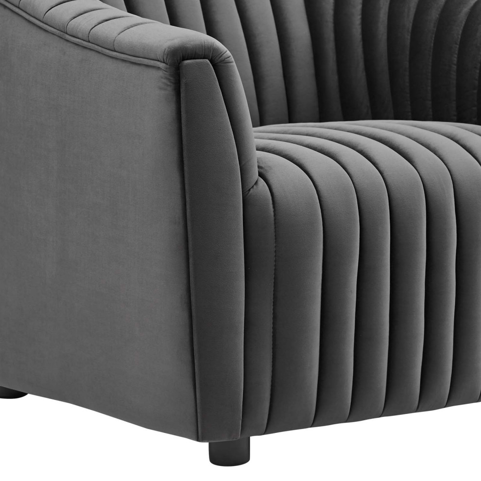 Announce Performance Velvet Channel Tufted Armchair  Charcoal   Transitional   Armchairs And Accent Chairs   by Homesquare  Houzz