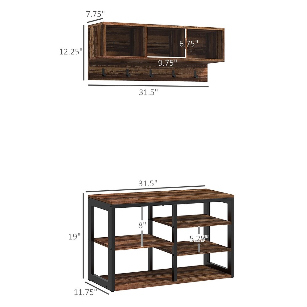 HOMCOM 2 in 1 Coat Rack Shoe Bench Set  5 Hook Hall Tree with Bench and Shoe Storage