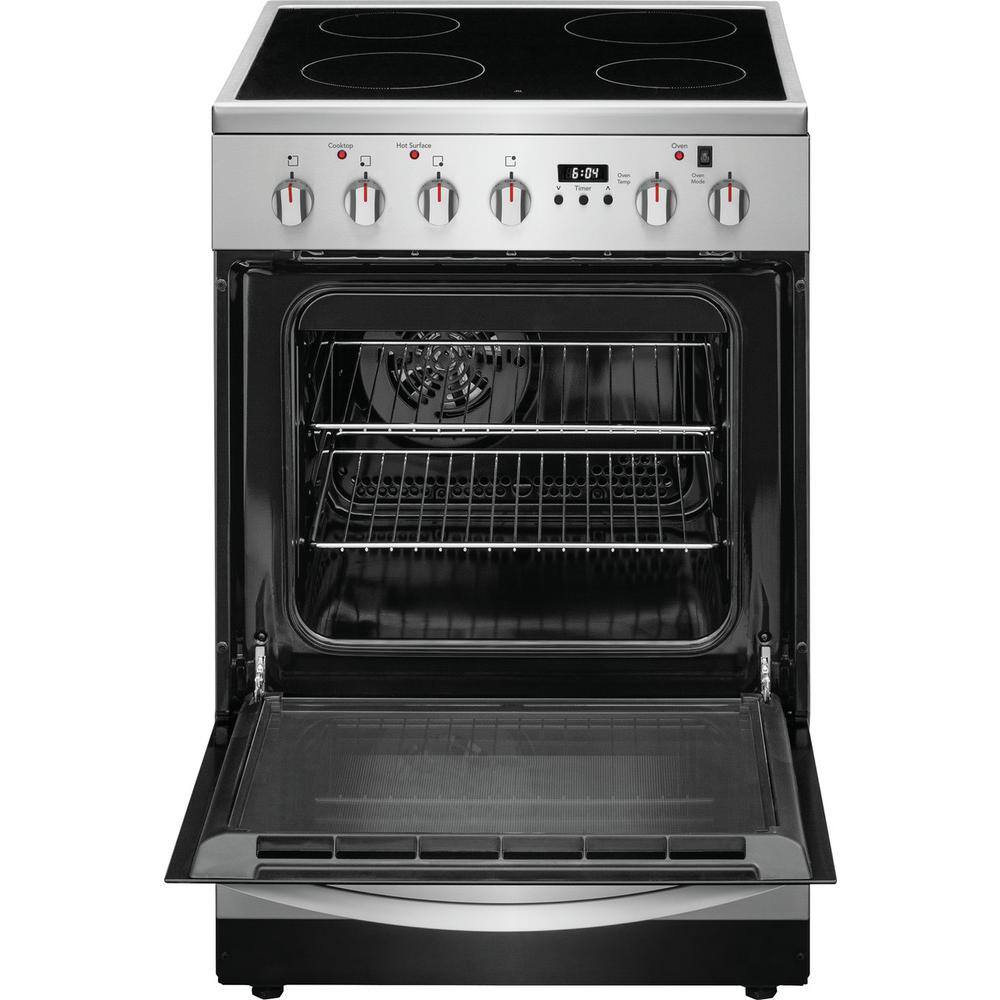 Frigidaire 24 in. Freestanding Electric Range in Stainless Steel with 4 Smoothtop Elements FCFE2425AS