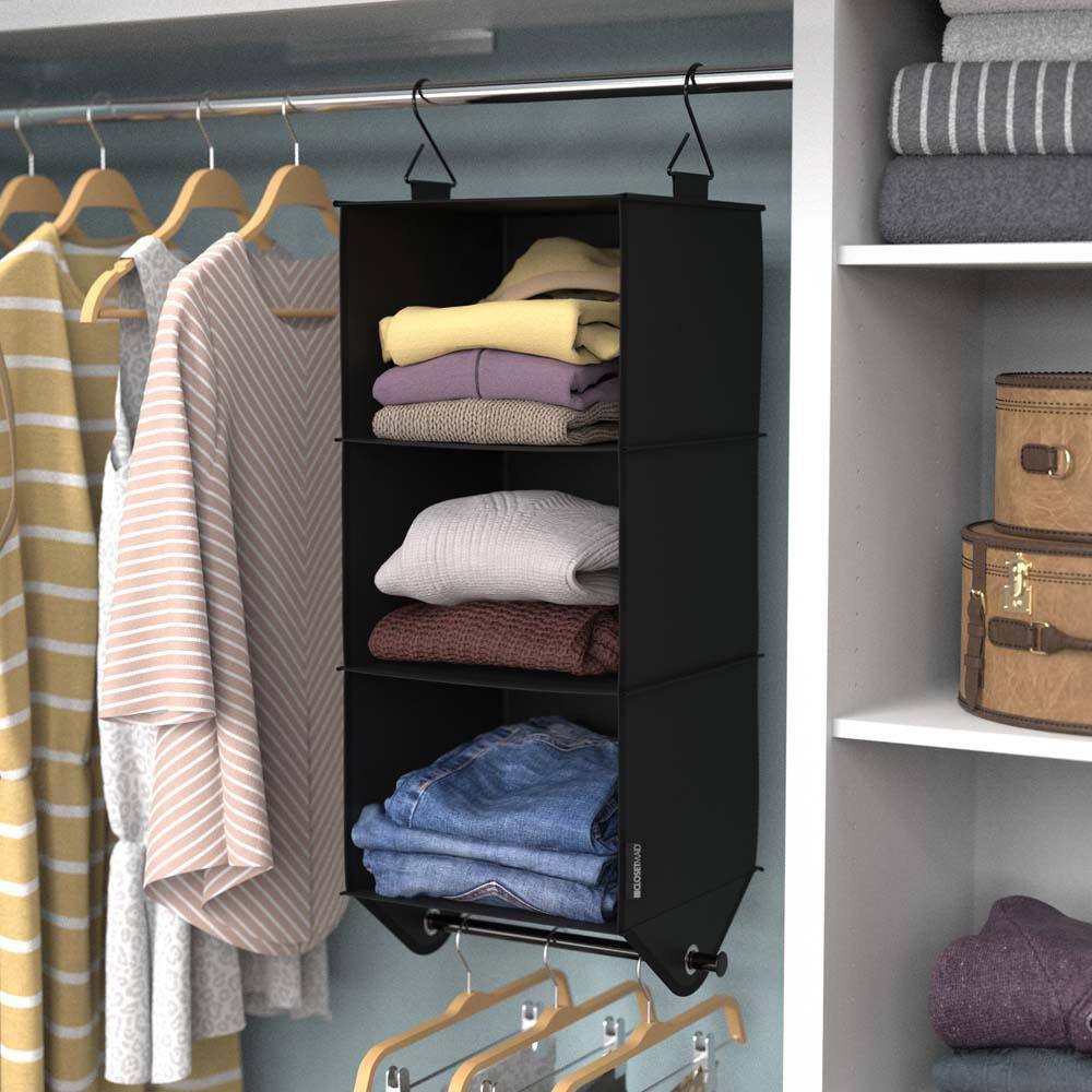 ClosetMaid 34.76 in. H Charcoal Black Fabric Hanging Closet Organizer with 3 Shelves 2050500