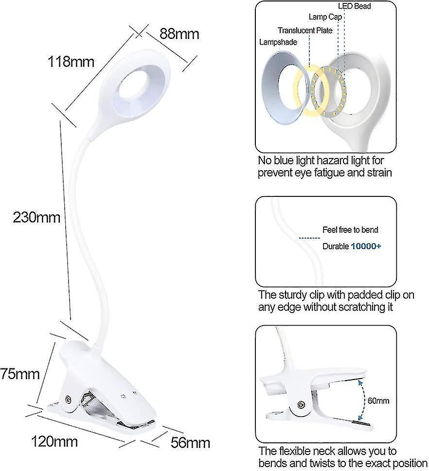 24 Led Reading Light， 9 Different Settings Eye Protect Book Clip Light， Usb Rechargeable Reading Lig