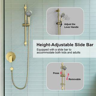 Tomfaucet 3-Spray Multi-Function Handheld Shower with Slidebar in Brushed Gold TFJ0013BG