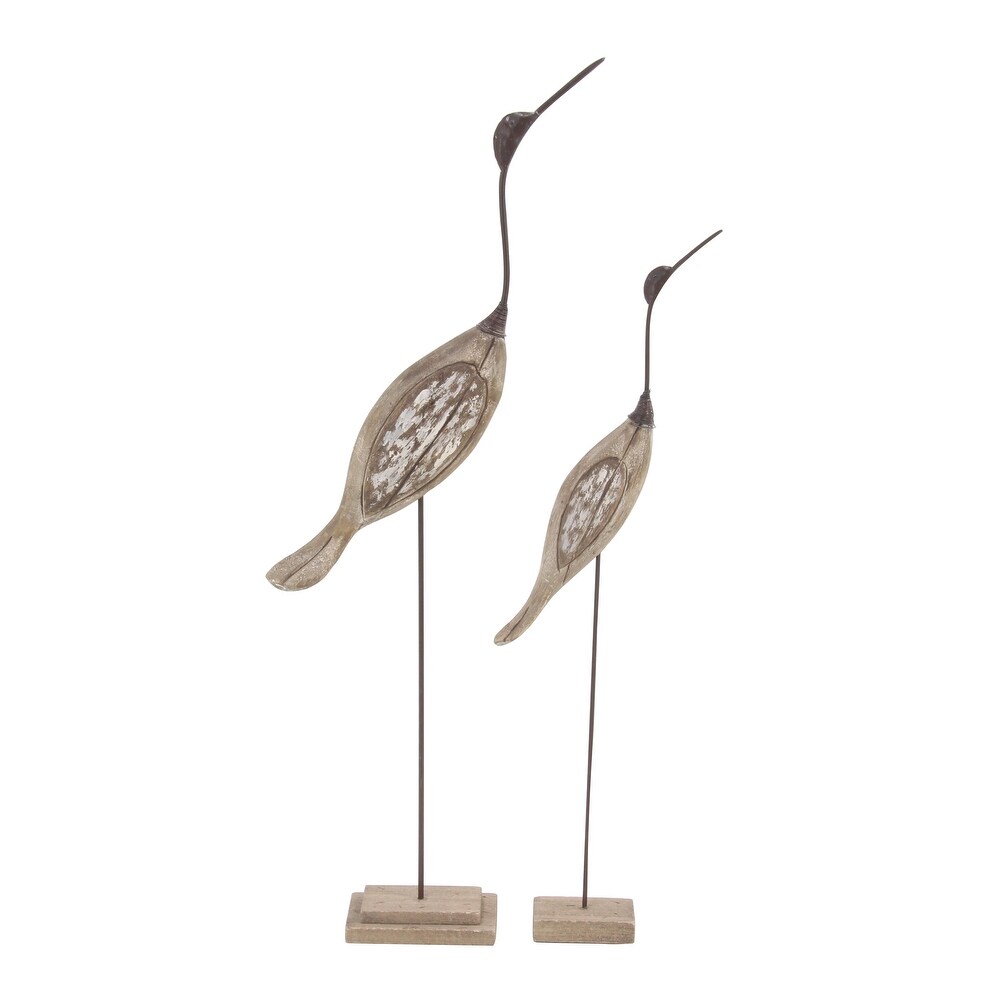 Brown Wood Bird Sculpture (Set of 2)   13 x 4 x 34 and 8 x 3 x 28
