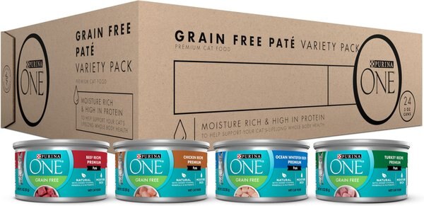 Purina ONE Grain-Free Variety Pack Natural High Protein Canned Cat Food， 3-oz， case of 24