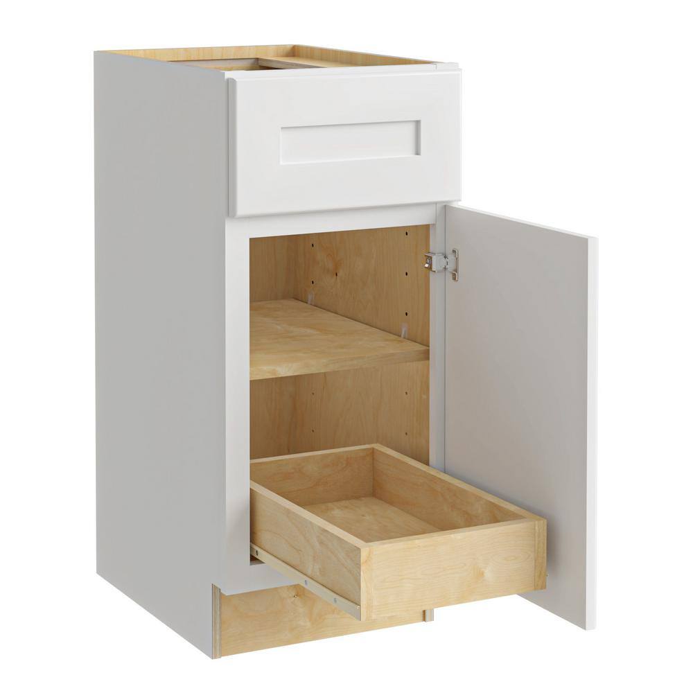 Home Decorators Collection Newport Assembled 18x34.5x24 in. Plywood Shaker Base Kitchen Cabinet Right 1 rollout Soft Close in Painted Pacific White B18R-1T-NPW