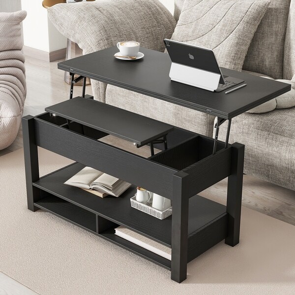 MultiFunctional Lift Top Coffee Table with Open Shelves