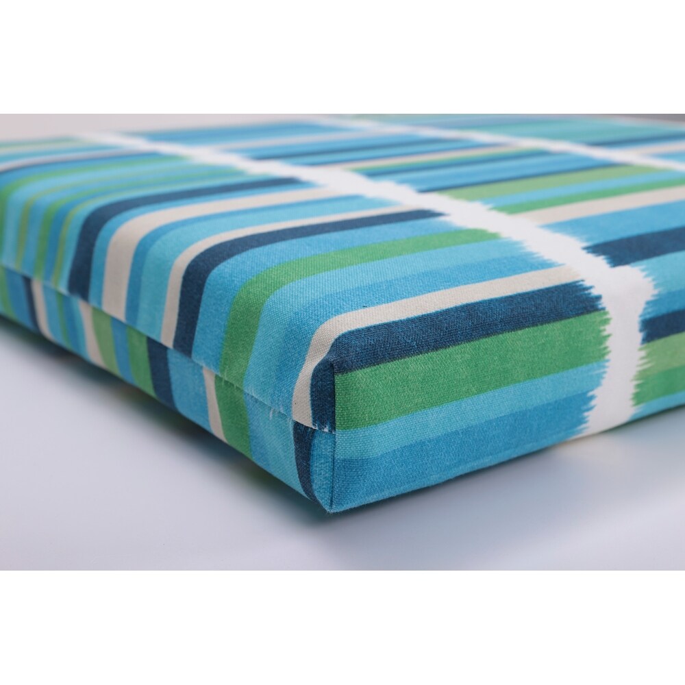 Pillow Perfect Outdoor Solar Stripe Azure Bench Cushion   18 X 45 X 3