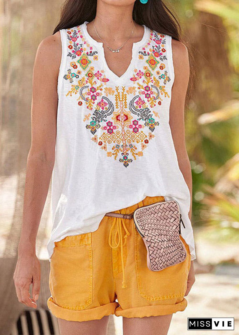 Casual Light Yellow Ethnic Style Top Womens T Shirt Vest