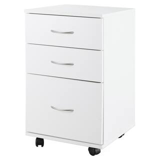 Basicwise Office White File Cabinet 3 Drawer Chest with Rolling Casters QI003678W