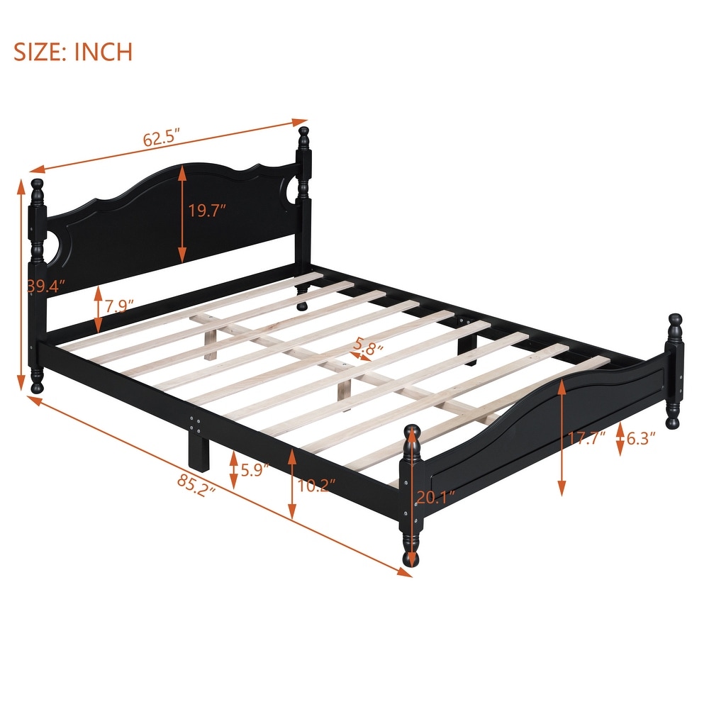 Queen Size Retro Platform Bed Frame with Headboard   Footboard  Black