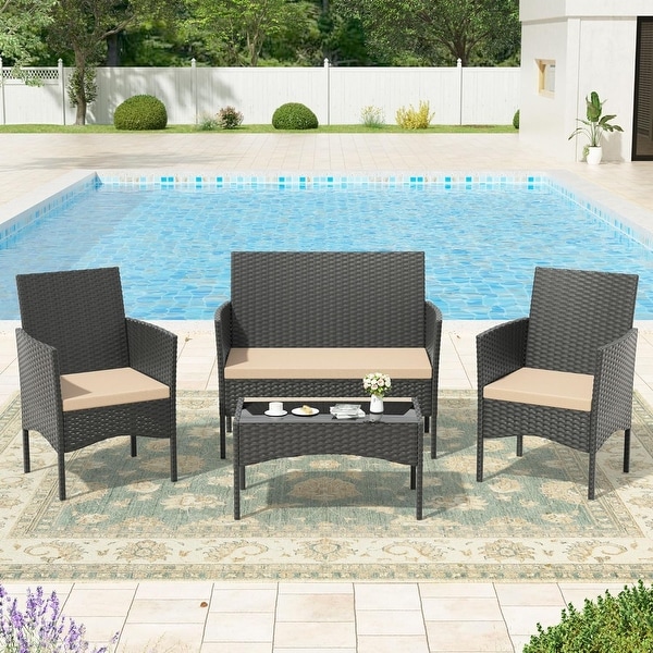 4Piece Conversation Furniture Set，Patio Dining Table and Chair Set