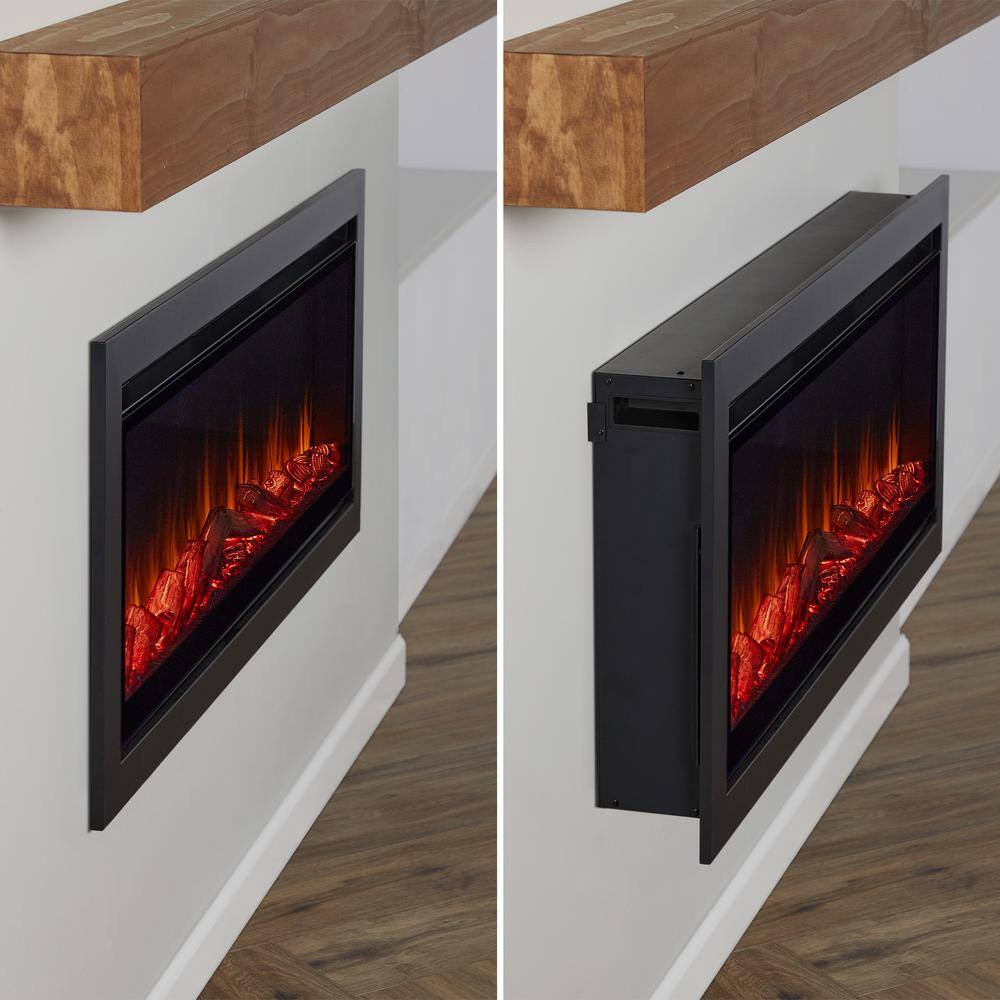 Real Flame 49 in. Wall-Mount Recessed Electric Fireplace Insert in Black 5555