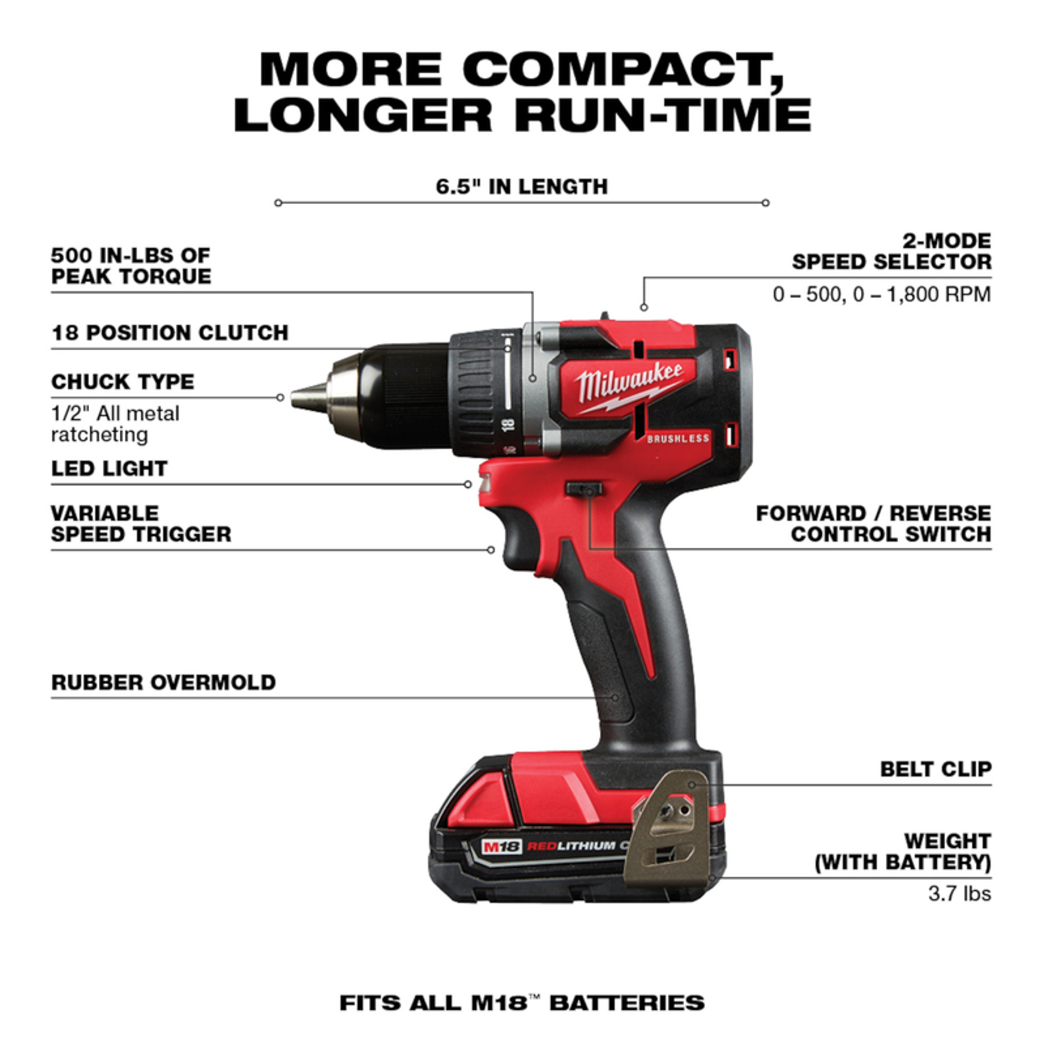 MW M18 18 V Cordless Brushless 2 Tool Compact Drill and Impact Driver Kit