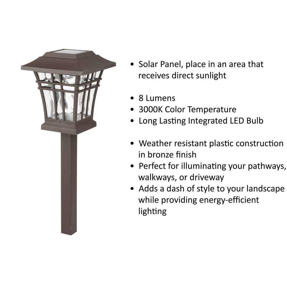 Hampton Bay Hartford 8 Lumens Solar Bronze LED Landscape Pathway Light P1500-07