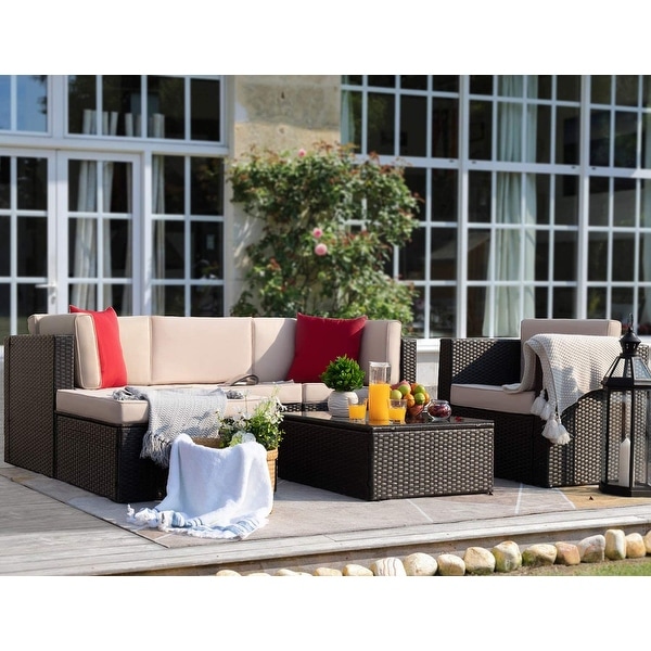 Homall 6piece Patio Furniture Set Cushioned PE Rattan Outdoor Sectional Sofa Conversation Set