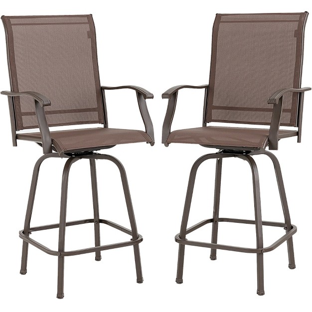 Tangkula 2pcs Patio Swivel Bar Stools Chairs 360 Rotation Barstool Armrest Brown