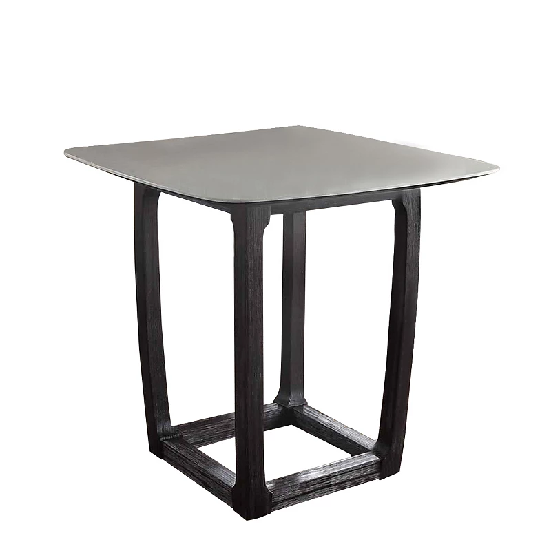 Square Marble Top Counter Height Wooden Table with Sled Base， Gray