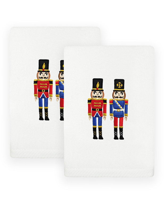 Linum Home Christmas Nutcrackers Embroidered Luxury 100% Turkish Cotton Hand Towels 2 Piece Set