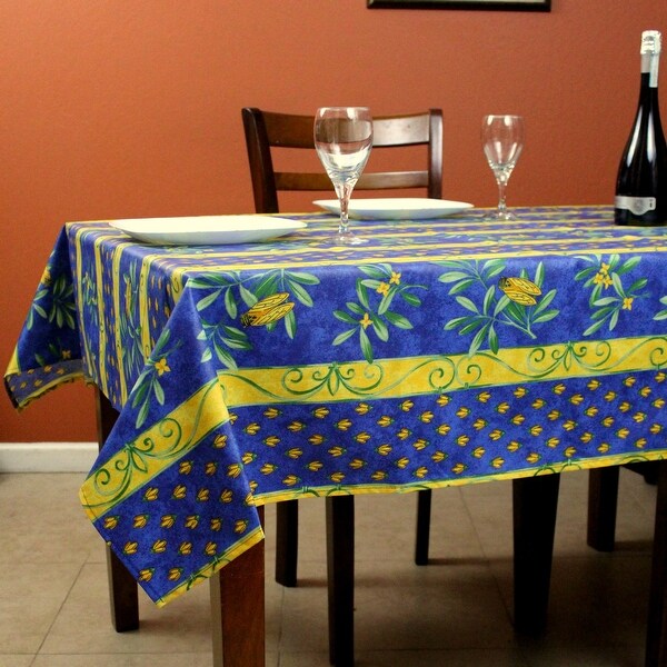 Wipeable French Spill Resistant Bees Print Acrylic Coated Tablecloth