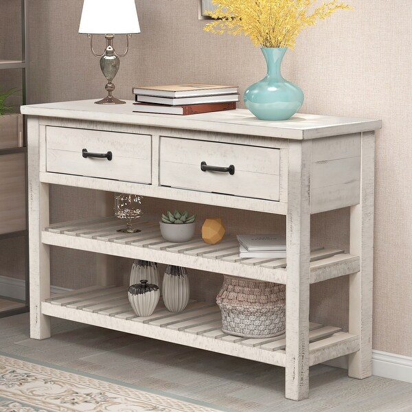 Nestfair Console Table with Drawers and 2 Tiers Shelves