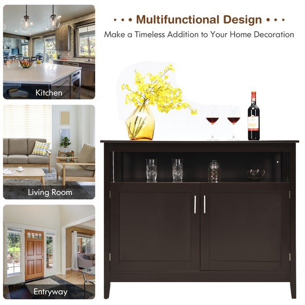 Tangkula Modern Kitchen Storage Cabinet Buffet Server Table Sideboard Dining Wood Brown