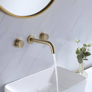 Hlihome Double Handle Wall Mounted Faucet with Valve in Brushed Gold RBDK-0682-BG