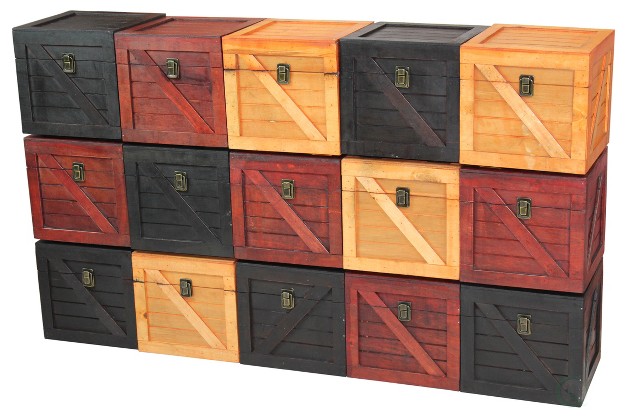 Vintiquewisewooden Stackable Treasure Chest Cargo Crate Style Light Brown