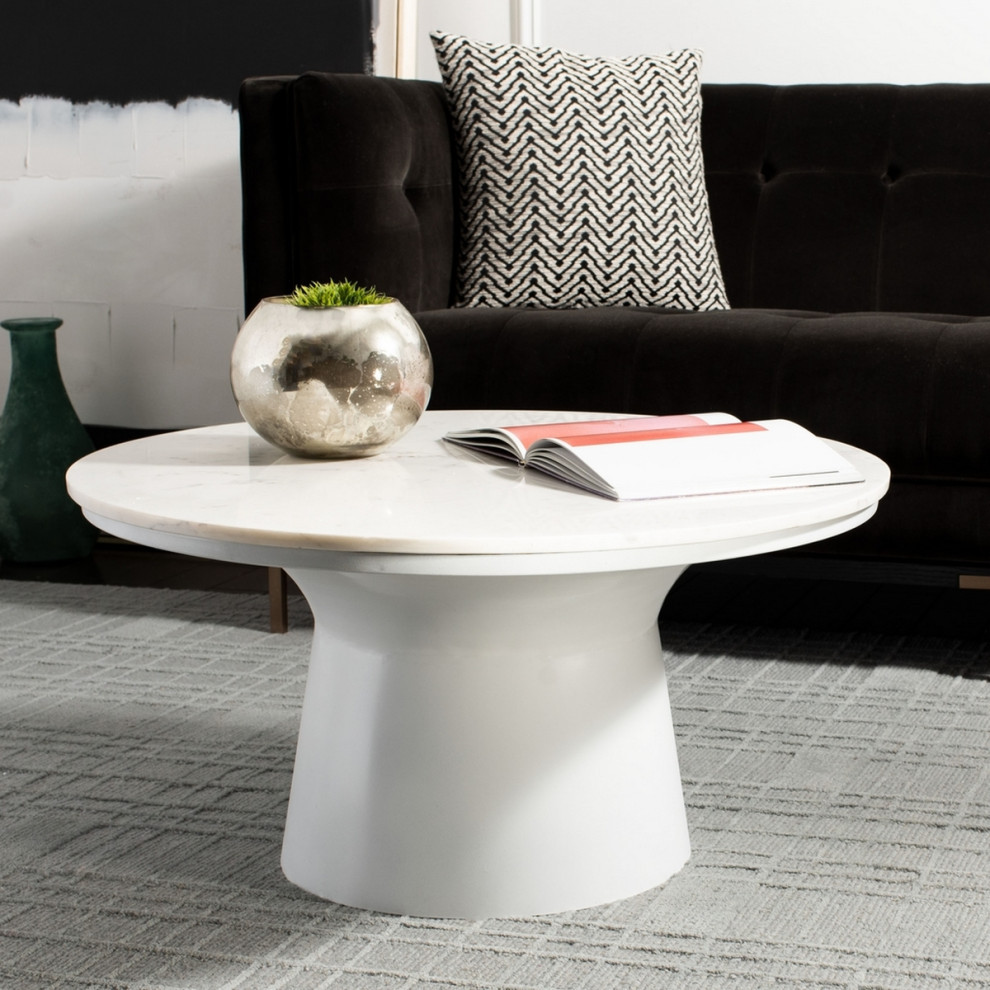 Minah Pedestal Coffee Table White Marble/ White   Contemporary   Coffee Tables   by AED Luxury Home Decor  Houzz