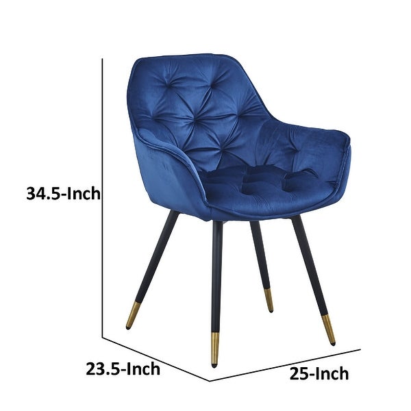 Alix 25 Inch Modern Dining Chair， Button Tufted， Set of 2， Blue， Black