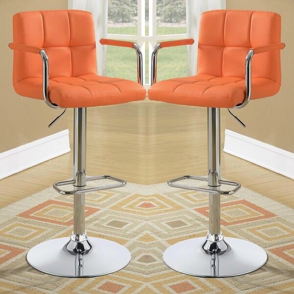 Modern Orange Leatherette Adjustable Swivel Stool with Chrome Pedestal Base