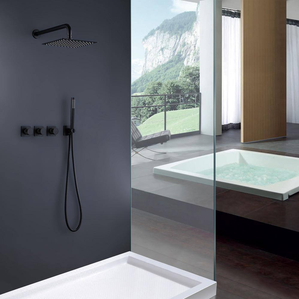 IHOMEadore 1-Spray Square Wall Bar Shower Kit with Hand Shower in Matte Black MDRCS81009MB