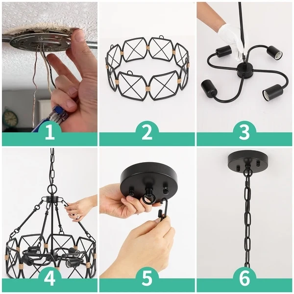 4-Light Farmhouse Chandelier， Modern Round Pendant Lighting Shopping - The Best Deals on Chandeliers