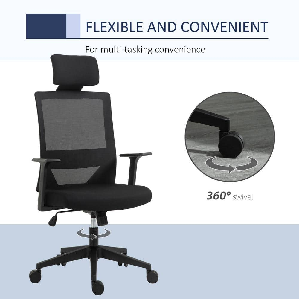 Vinsetto High Back Grey Office Chair, Swivel Task Chair with Lumbar Back Support, Breathable Mesh, and Headrest 921-418V80