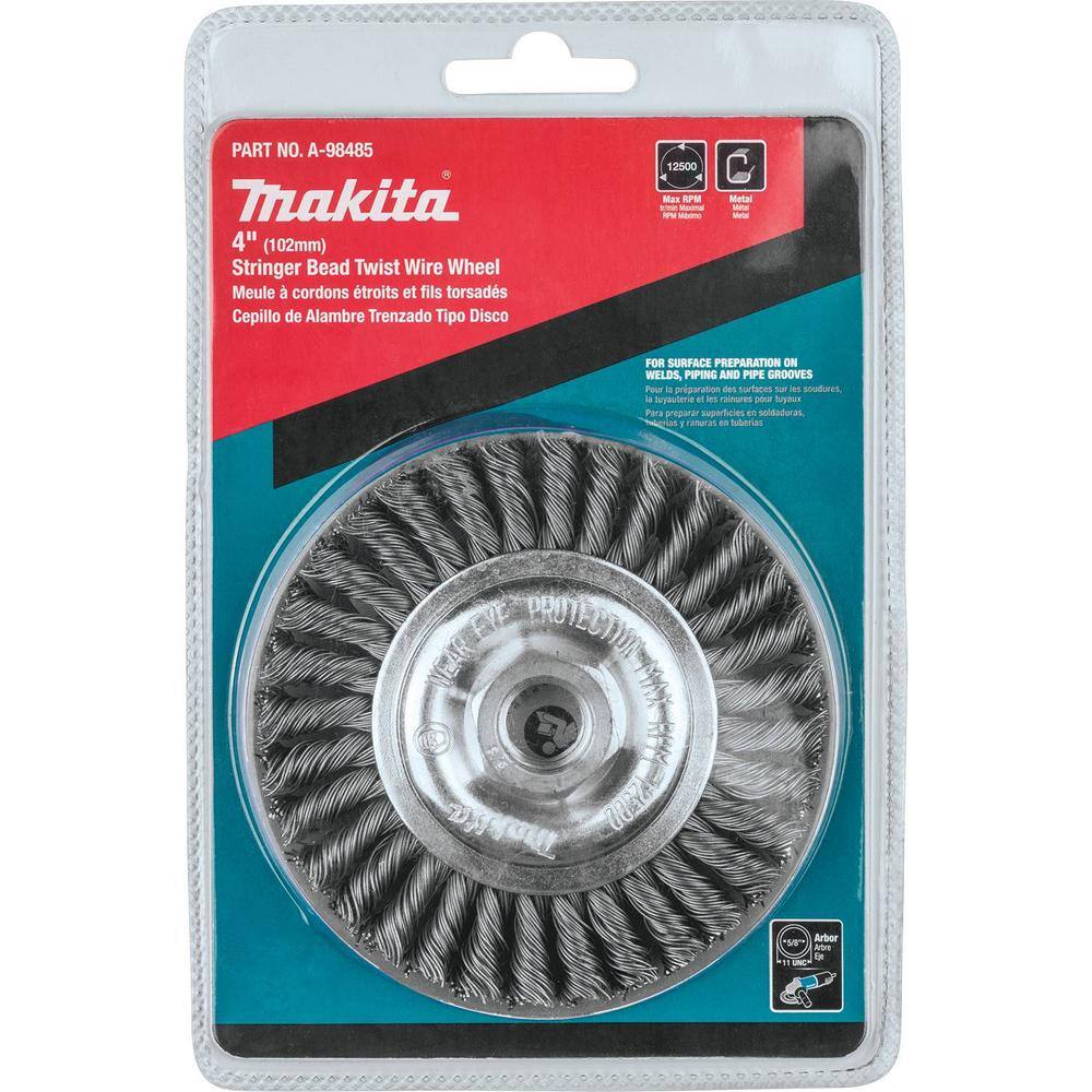 Makita 4 in. x 58 in.-11 Stringer Bead Twist Wire Wheel A-98485