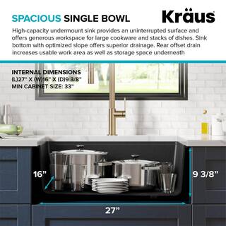 KRAUS Bellucci Black Granite Composite 30 in. Single Bowl Undermount Workstation Kitchen Sink with Accessories KGUW2-30MBL