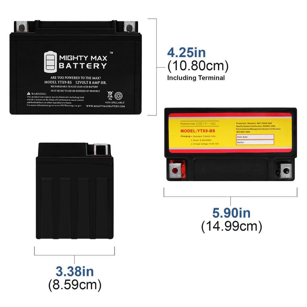 MIGHTY MAX BATTERY YTX9-BS Replaces Honda ATV TRX300EX TRX400EX 300EX 400EX CBR900R RR YTX9-BS160