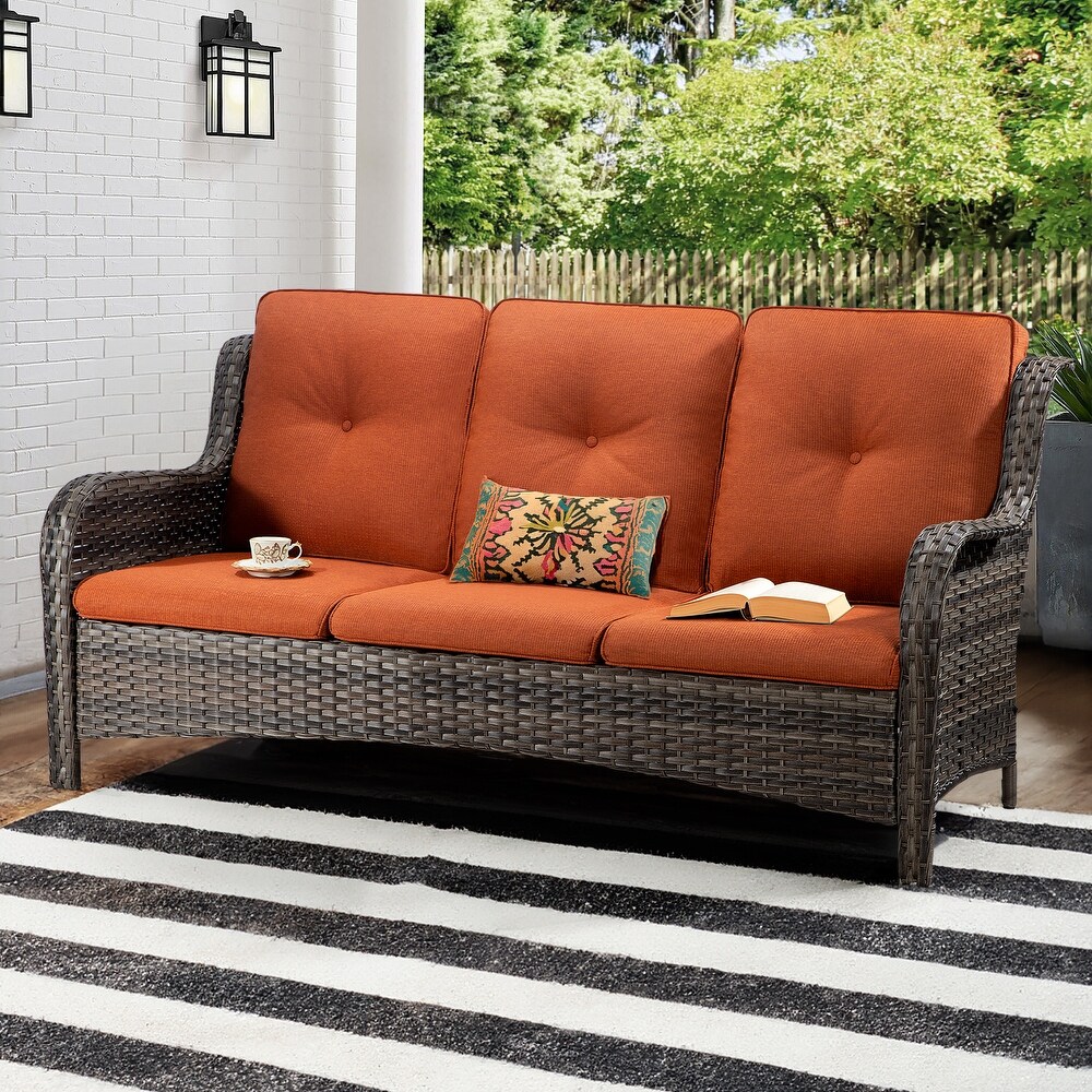 Cozywor 3 Seat Wicker Outdoor Patio Sofa Sectional Couch with Cushions