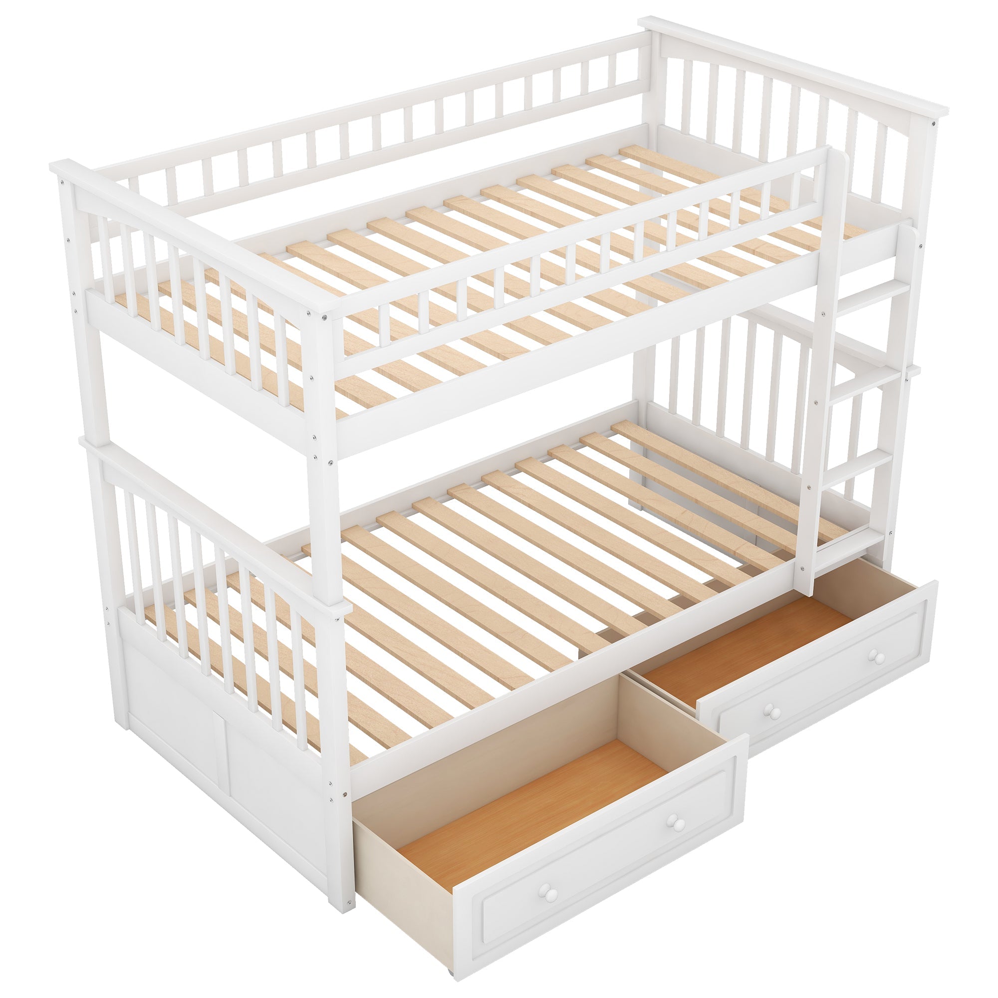 Euroco Twin Wood Bunk Bed with Drawers for Kids' Bedroom, White