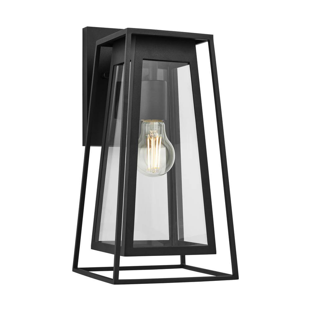 Home Decorators Collection Bailey Medium Modern 1-Light Black Hardwired Double Frame Outdoor Wall Lantern Sconce with Clear Glass 8000201-12