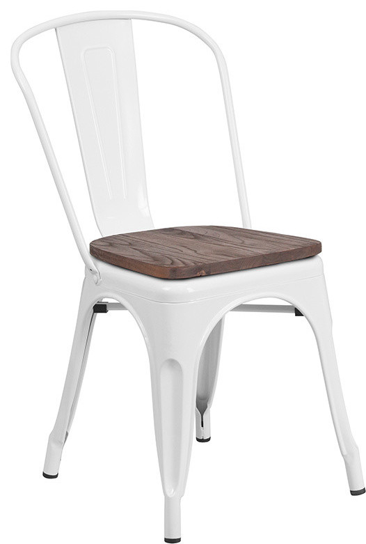 White Metal Stackable Chair with Wood Seat   Industrial   Dining Chairs   by Beyond Design  ampMore  Houzz