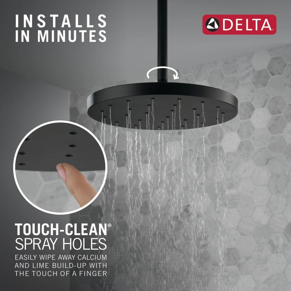 Delta 1-Spray Patterns 1.75 GPM 12 in. Wall Mount Fixed Shower Head with H2Okinetic in Matte Black 52160-BL