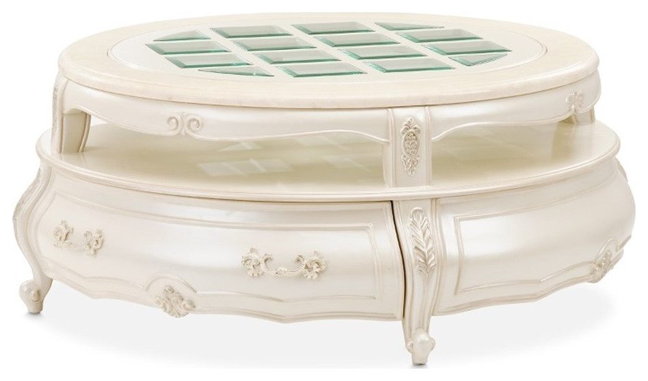 Michael Amini Lavelle Round Wood Cocktail Table   Classic Pearl Ivory   Victorian   Coffee Tables   by Homesquare  Houzz