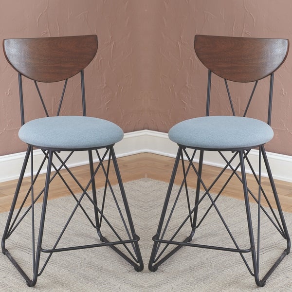 Modern Industrial Design Blue Counter Height Dining Stools (Set of 2)