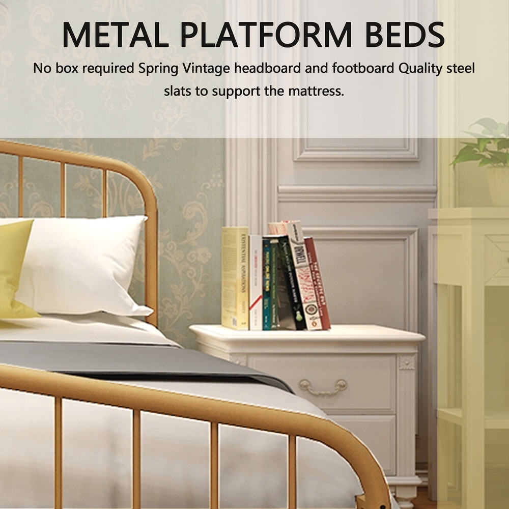 Goutwel Metal Platform Bed Frame with Vintage Headboard