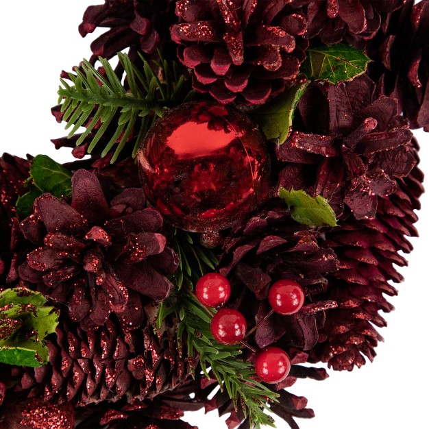 Northlight Red Pinecone Berry And Ornament Christmas Wreath 13 5 inch Unlit